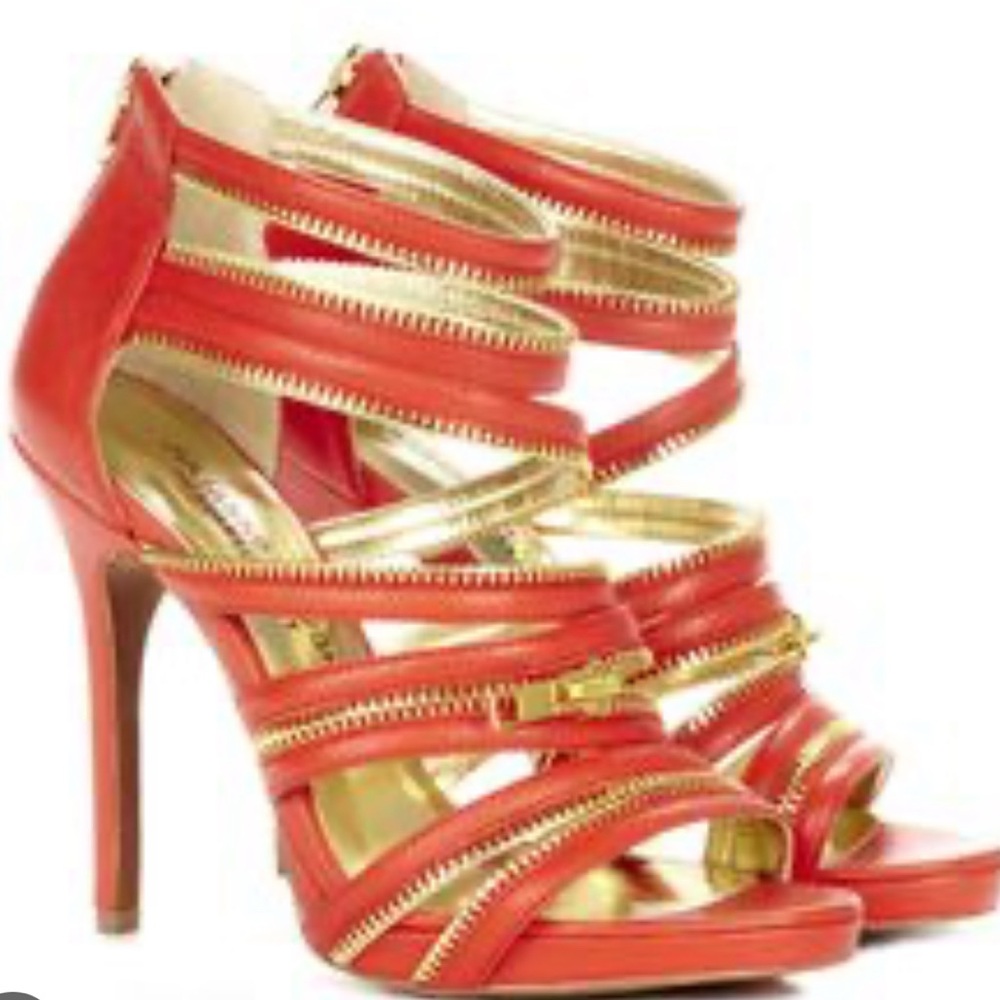 Worn Once! Julianne Hough Sole Society Orange & Gold Strappy Heels 6.5M